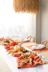 Resim Keten Runner Turuncu - Turuncu / 45x160 