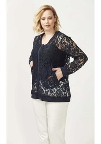 Resim 4030 Dantel Fermuarlı Büyük Beden Ceket Lacivert 