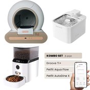 Resim Groove Ti+ Otomatik Kedi Tuvaleti Kahverengi - Petfit Aqua Flow Akıllı Su Pınarı Çeşmesi - Petfit AutoDine X Otomatik Mama Kabı 