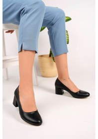 Resim Epaavm - Alçak Topuk Yuvarlak Kalıp Siyah Cilt Stiletto - Nrv... Siyah 