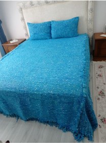 Resim Tavşan Tüyü El Dokuma Çift Kişilik Yatak Örtüsü 280x260 -mavi Mavi 