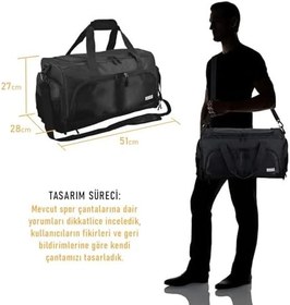 Resim HAEGS Spor Çantası, 10 Cepli, Ayakkabı bölmeli, Su Geçirmez Islak Eşya Keseli, Organizer Tasarımlı Dayanıklı Bay Bayan Seyahat Çantası, Gym, Fitness Çantası - Siyah 
