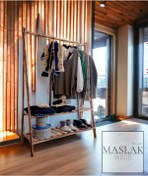 Resim MASLAKWOOD 2 Raflı Ahşap Konfeksiyon Elbise Askılık Vestiyer 148x106 