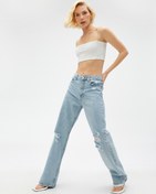 Resim Düz Paça Kot Pantolon Yırtık Detaylı - Nora Jeans 