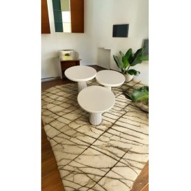 Resim Wood Wooden Ahşap Krem Renk 3’lü Set Mantar Yan Sehpa Fiskos Çiçeklik Decorative 