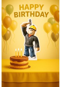 Resim Ayaklı Pano Roblox Builderman Temalı 35x17 Cm Doğum Günü Masa Süsü Oda Dekoru Çok Renkli 