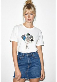 Resim Shade Kadın Pamuk El İşi Balon Nakış Detaylı Tasarım T-shirt 1007 60282053 - Beyaz L 