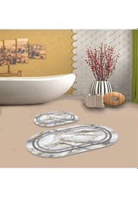 Resim Gri Kaymaz Taban Oval Banyo Paspas Takım Bb-109 çok renkli 
