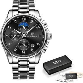 Resim Hanyang Gümüş Siyah Lıge Moda Lüks Erkek Izle Paslanmaz Çelik Su Geçirmez Iş Kuvars Kol Saati Erkekler Için Rahat Spor Tarihi Chronograph Izle (Yurt Dışından) 