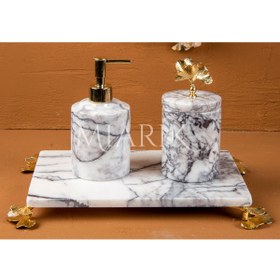 Resim MIARIK DESIGN & DEKORASYON DEKORATİF MERMER GINKO AKSESUAR DETAYLI 3 LU BANYO SETİ TAKIMI 