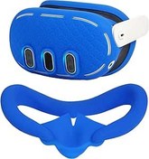 Resim VR Controller Grips Cover Compatible with Meta/Oculus Quest 3 Accessories, with Battery Opening Cover and VR Face Cover,VR Shell Cover and VR Knuckle Straps Protector(Blue) 