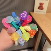 Resim 6'lı Paket Tatlı Serin Dopamin Asetat Neşeli Yüz Kumaş Saç Bağları - Şenlikli Yüz Süslemeleri ile Renkli Jöle Akrilik At Kuyruğu Tutucular, Gençler & Yetişkinler (14+) için Zarar Vermeyen Yüksek Esneklikte Saç Aksesuarları 