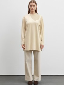Resim Puane Kadın Basic Uzun Kollu Salaş Tunik-40017 - BEIGE 