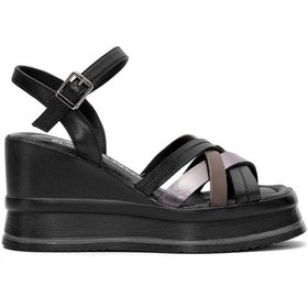 Resim Venüs 2510902y Kadın Hakiki Deri Dolgu Topuk Sandalet Siyah Siyah 