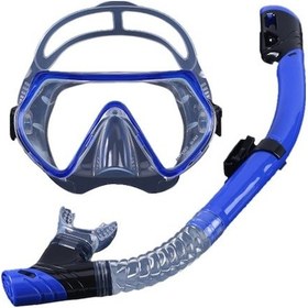 Resim Geniş Görüş Açılı Dalış Maskesi Ve Kuru Nefes Borusu Seti - Su Geçirmez, Ayarlanabilir, Rahat Mavi Mavi 