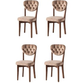 Resim Sweethomemasasandaly 4 Adet Gala Sandalye Ceviz Ahşap Kapitoneli 