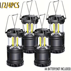 Resim 1/2/4 adet Ultra Parlak COB LED Kamp Lambası - Vintage El Lambası, Taşınabilir Katlanabilir Acil Durum El Feneri, PVC Malzeme, Pil ile Çalışır (AA Piller Dahil Değildir), Ev Kamp Dekoru ve Dış Mekan Aydınlatması için İdeal, Pil Olmadan 