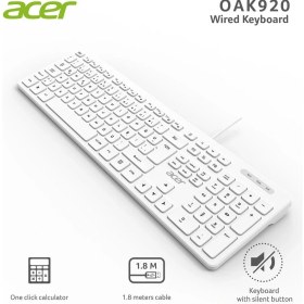 Resim ACER Oak920 Q Usb Siyah 1.8 Metre Kablolu Klavye Tek Tuş Hesap Makinalı Sessiz Tuşlu 