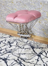 Resim Zafir Kare Krom Kaplama Pembe Puf & Bench - Puf Oturak - Bench - Ayak Ucu Oturak - Tabure - Makyaj Oturak Pembe 