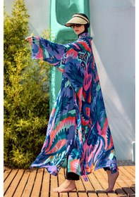 Resim Remsa Mayo Remsa Tesettür Mayo Üzerine Tek Kaftan Kimono Pareo Mor Rp028 Morika Mor 