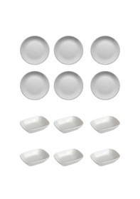 Resim Gürallar 12 Parça Beyaz Çok Amaçlı Kahvaltılık Meze Ve Çerezlik Seti - 6 Yuvarlak 15cm + 6 Dikdörtgen 14x8cm 
