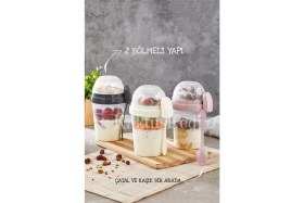 Resim 3'lü Set Çatal ve Kaşıklı Hazırla ve Çık Meyveli Yoğurt Kabı - Yemek Taşıma ve Saklama Kabı 7170801 