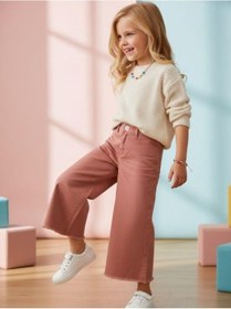 Resim Zekids Kız Çocuk Pamuklu Paçaları Püsküllü Pantolon-16677 Somon 
