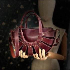 Resim Carıdea El Yapımı Hakiki Deri Bayan Çanta, Clutch, El Omuz Çantası V38 Açık Bordo 