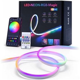 Resim Mega Oto Market Sese Duyarlı Animasyonlu RGB Kumandalı 5 Metre Neon Şerit Hortum Led USB ve App Uyumlu 