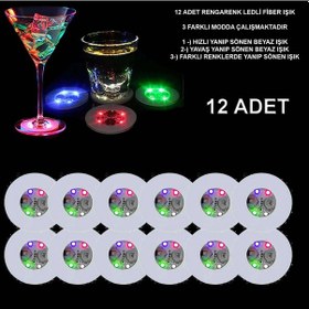 Resim Cosmotex Renkli Led Işıklı Bardak Altlığı - Dekoratif 12 Adet, Pilli 1 