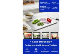 Resim Feyza Design Paslanmaz Çelik Büyük Boy Mutfak Kesme Tahtası, Et ve Sebze Doğrama Için Ideal 