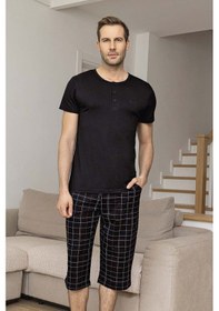 Resim Aydoğan Erkek Kısa Kol Kaprili Modal Pijama Takımı 260033 Siyah01 
