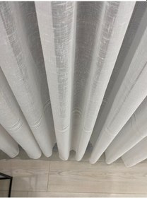 Resim Keten Zeminli Şerit Desenli 1/2,5 Orta Pileli Tül Perde Kırışmaz, Ütü Gerektirmez Ekru 