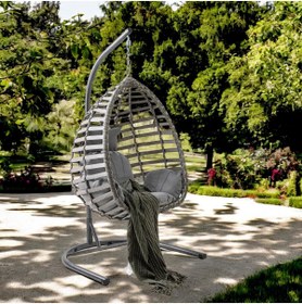 Resim Capri Swing Gümbet Damla Model Tek Kişilik,sentetik Poli Üretan Rattan Kapalı Bahçe,balkon Ve Ev Salıncağı Beyaz 