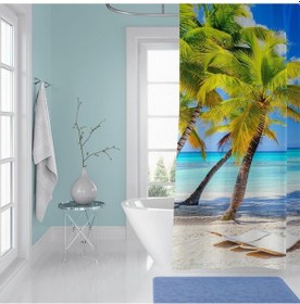 Resim Banyo Perdesi 1x180x200 Tek Kanat Duş Perdesi Halka Hediyeli Duşakabin Perdesi Caribbean Çok Renkli 