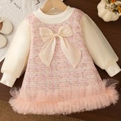 Resim Yeni Moda Parti Prenses Elbisesi - İlkbahar/Sonbahar için Şirin Uzun Kollu Renk Bloklu İki Parçalı Kız Çocuk Elbise, Günlük Kullanım Sonbahar Giyimi 