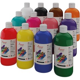 Resim Tüm Renkler Akrilik Boya Seti, 12'li Set 12x500gr Dekoratif Hobi Amaçlı Sanatsal Canlı Renkler 