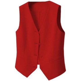 Resim Kadın Yelek Tek Düğmeli Düz Renk Kolsuz V Yaka Slim Fit Resmi İş Stili Kırmızı 