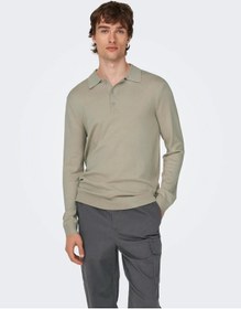 Resim Jack & Jones Only & Sons Erkek Polo Yaka Uzun Kollu Bej Triko T-shirt - 22021184 