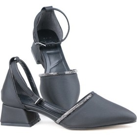 Resim Ayakkabımood 3.5 Cm Siyah Saten Karnıyarık Topuklu Kadın Ayakkabı Siyah 