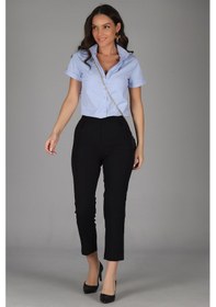 Resim Sweetness Kadın Mavi Kısa Kollu Likralı Gömlek Mavi 