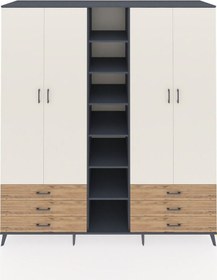 Resim Kronos Dolap 13 Raflı 6 Çekmeceli 2 Askılı 220x59x243 Antrasit-aytaşı/çam Aytası/atlas Çam - Antrasıt 