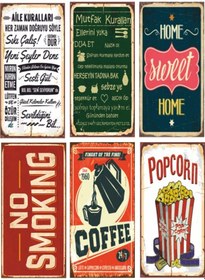 Resim Aile Mutfak 6lı Retro Ahşap Poster Seti 