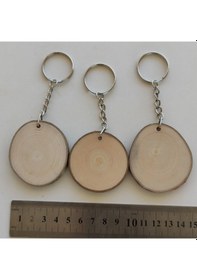 Resim 100 Adet Boyanabilir Hediyelik Anahtarlık Kütük Dilimi 3-5 Cm Boş 