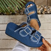 Resim Kalın EVA Tabanlı, Nefes Alabilir Kumaş Üst ve Sentetik Kaplama Astarlı Kadın Platform Sandaletler - Rahat Yazlık Plaj Ayakkabıları 