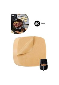 Resim 50 Adet Air Fryer Pişirme Kağıdı Tek Kullanımlık Yağ Su Geçirmez Yapışmaz Deliksiz Düz Kare Model Kahverengi 