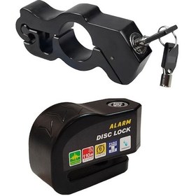 Resim Motosiklet Ve Bisiklet Koruması İçin 110 Db Alarmlı, Su Geçirmez Karbür Çelik Disk Ve Direksiyon Kilidi Seti Siyah 