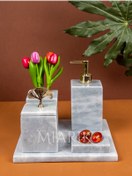 Resim MIARIK DESIGN & DEKORASYON Dekoratif Mermer Düz Kare 5 Li Banyo Seti Takımı 