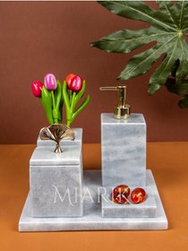 Resim MIARIK DESIGN & DEKORASYON Dekoratif Mermer Düz Kare 5 Li Banyo Seti Takımı 