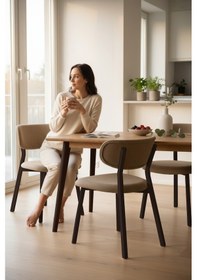 Resim Canisa Toldy Serisi 2 Adet Cappucino Bukle Kumaş Mutfak Sandalyesi Kahverengi Metal Ayak Cappucino Sandalye Ayaklar Kahvee 